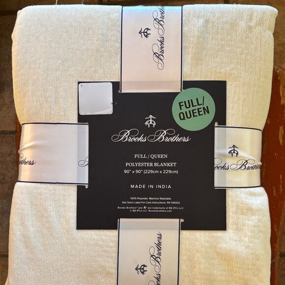 Brooks Brothers 100% Cotton Knit Queen Size Blanket Coverlet Cream 90" X 90" - Picture 1 of 5
